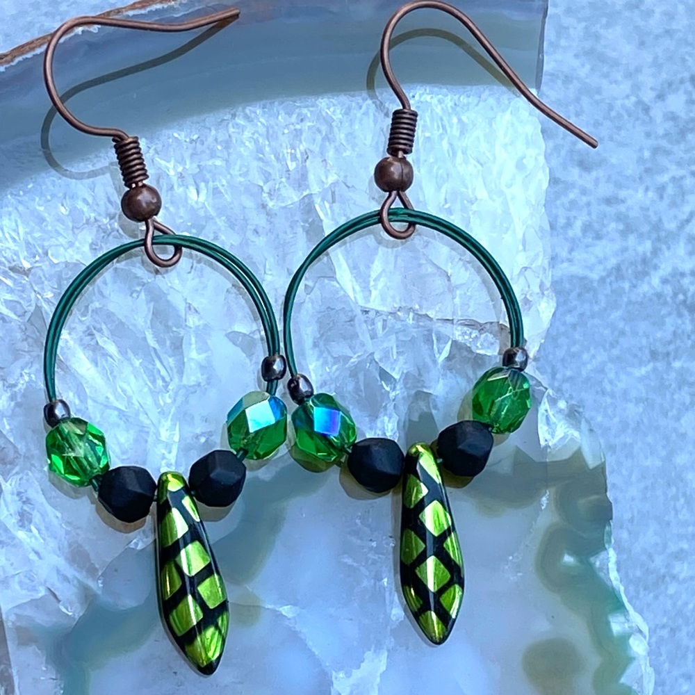 Handmade Green Czech Glass Earrings